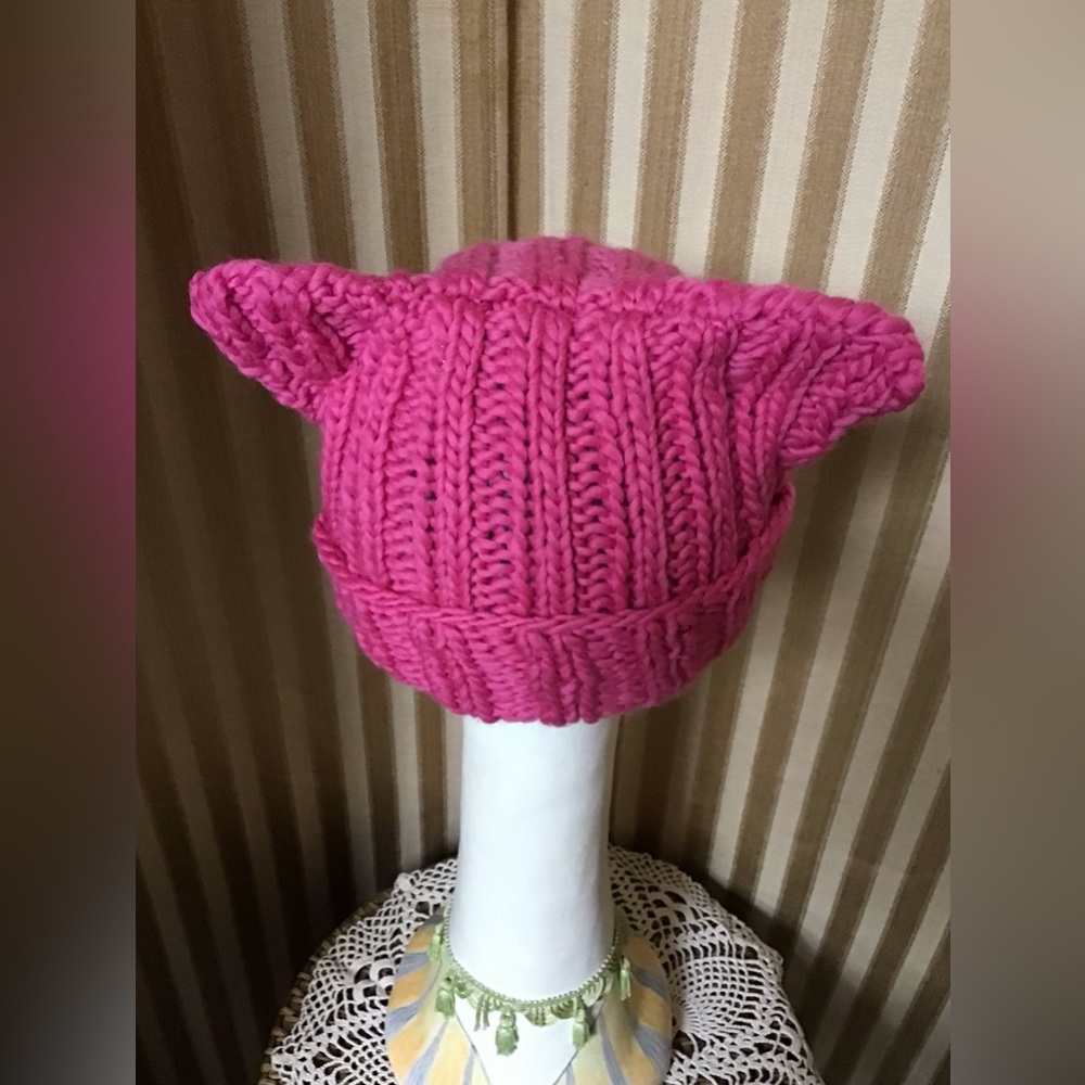 Hand knit cat ear beanie - Picture 2 of 2